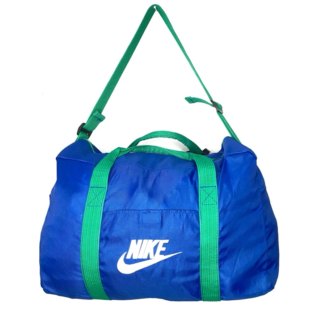 Vintage 90’s NIKE Sportswear Blue & Green Big Embroidered Logo Gym Duffle Bag OS - Picture 2 of 10